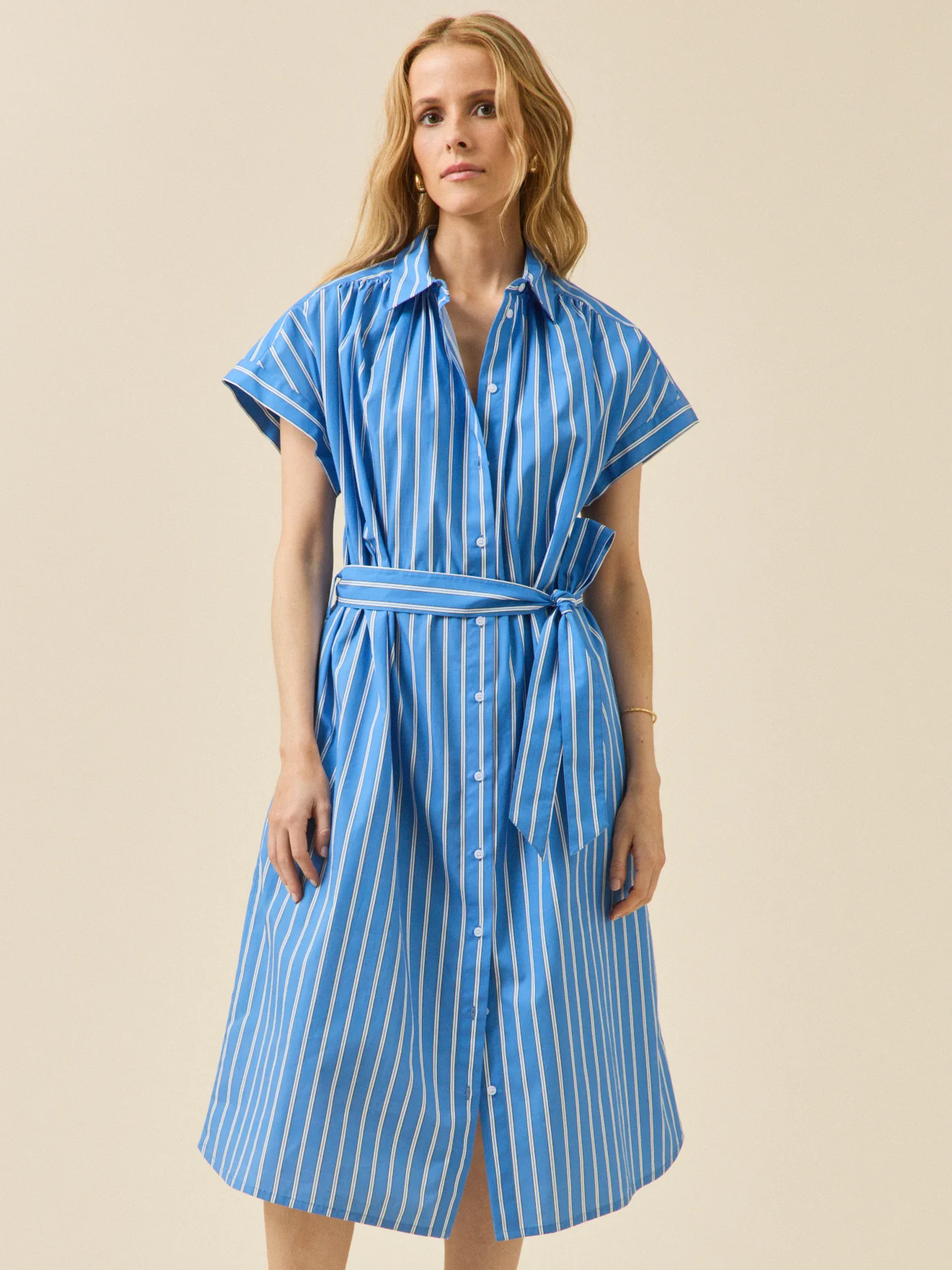 Robe mi longue coton rayé femme