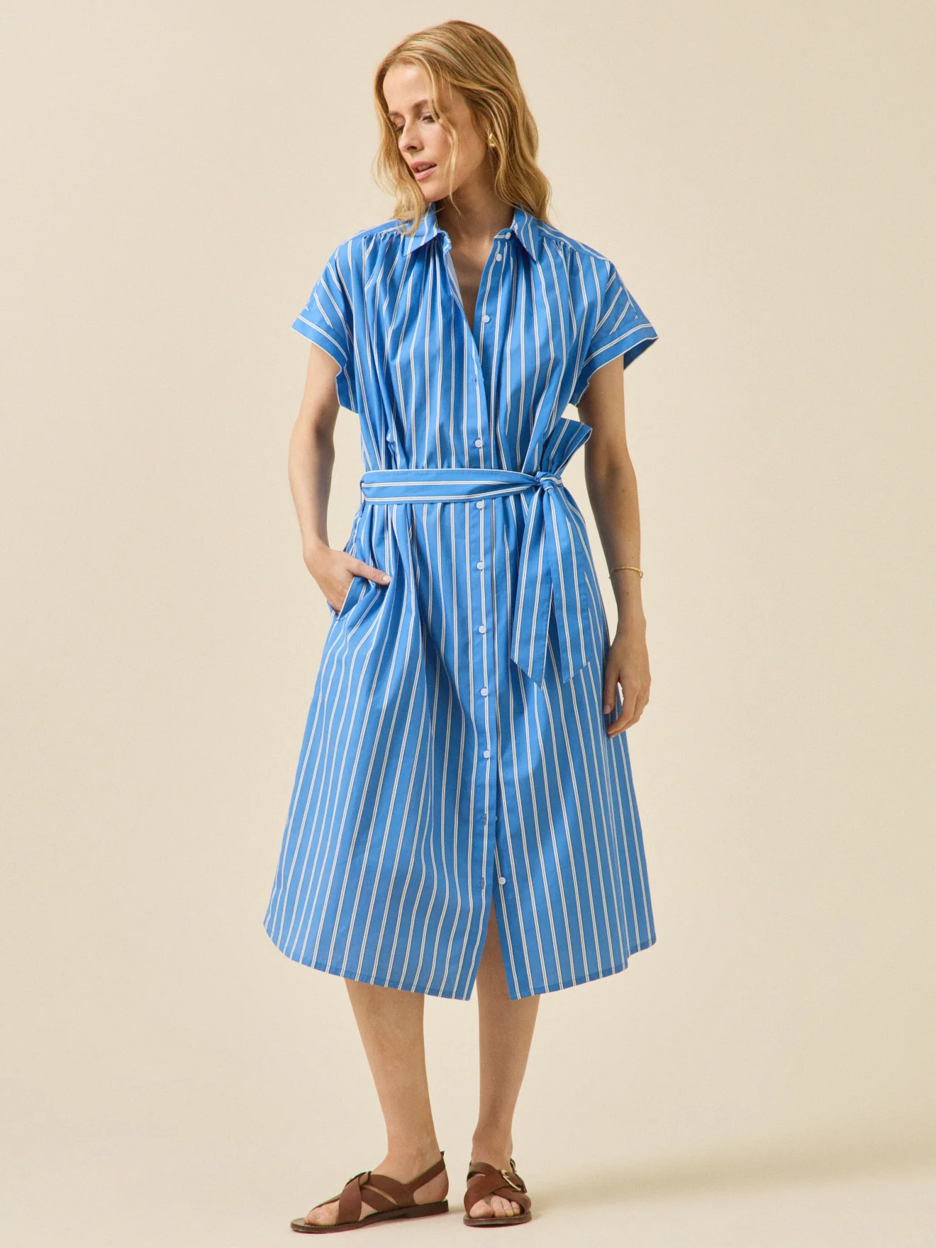 Robe mi longue coton rayé femme - Image 3