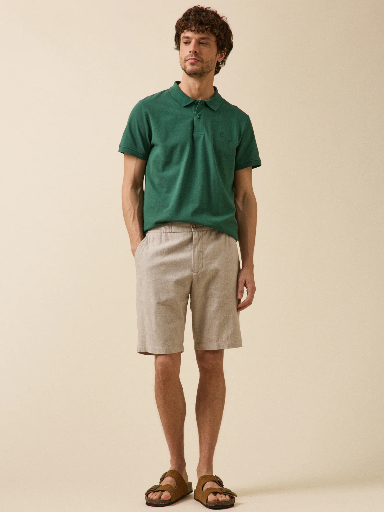Bermuda coton lin stretch taille élastiquée homme - Image 6