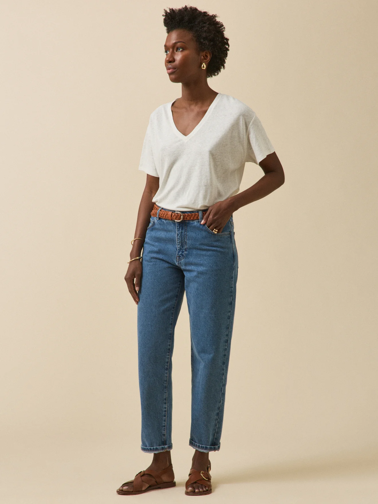 T-shirt col V femme lin et viscose - Image 4