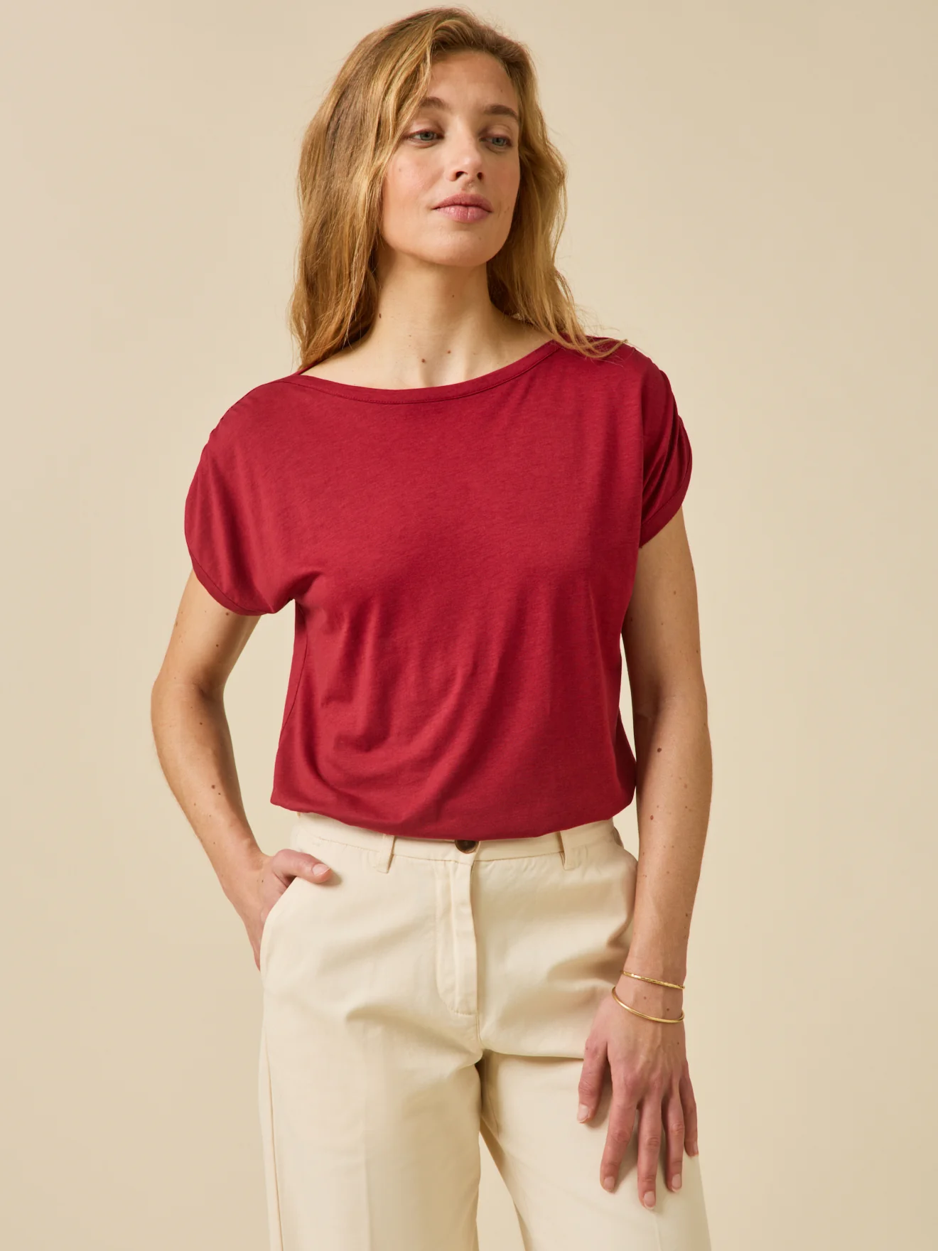 T-shirt col bateau femme lyocell mélangé - Image 2