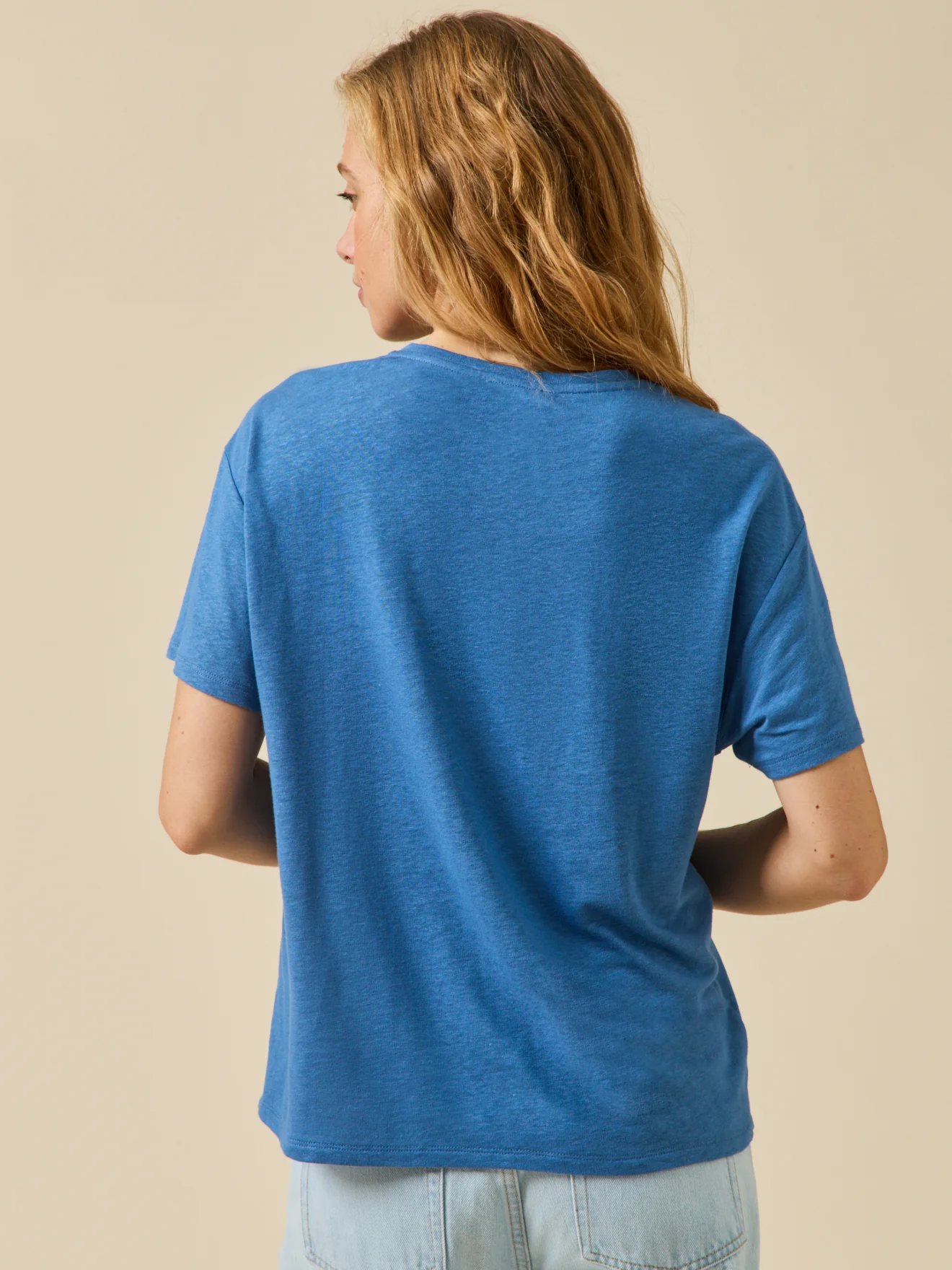T-shirt col V femme lin et viscose - Image 2