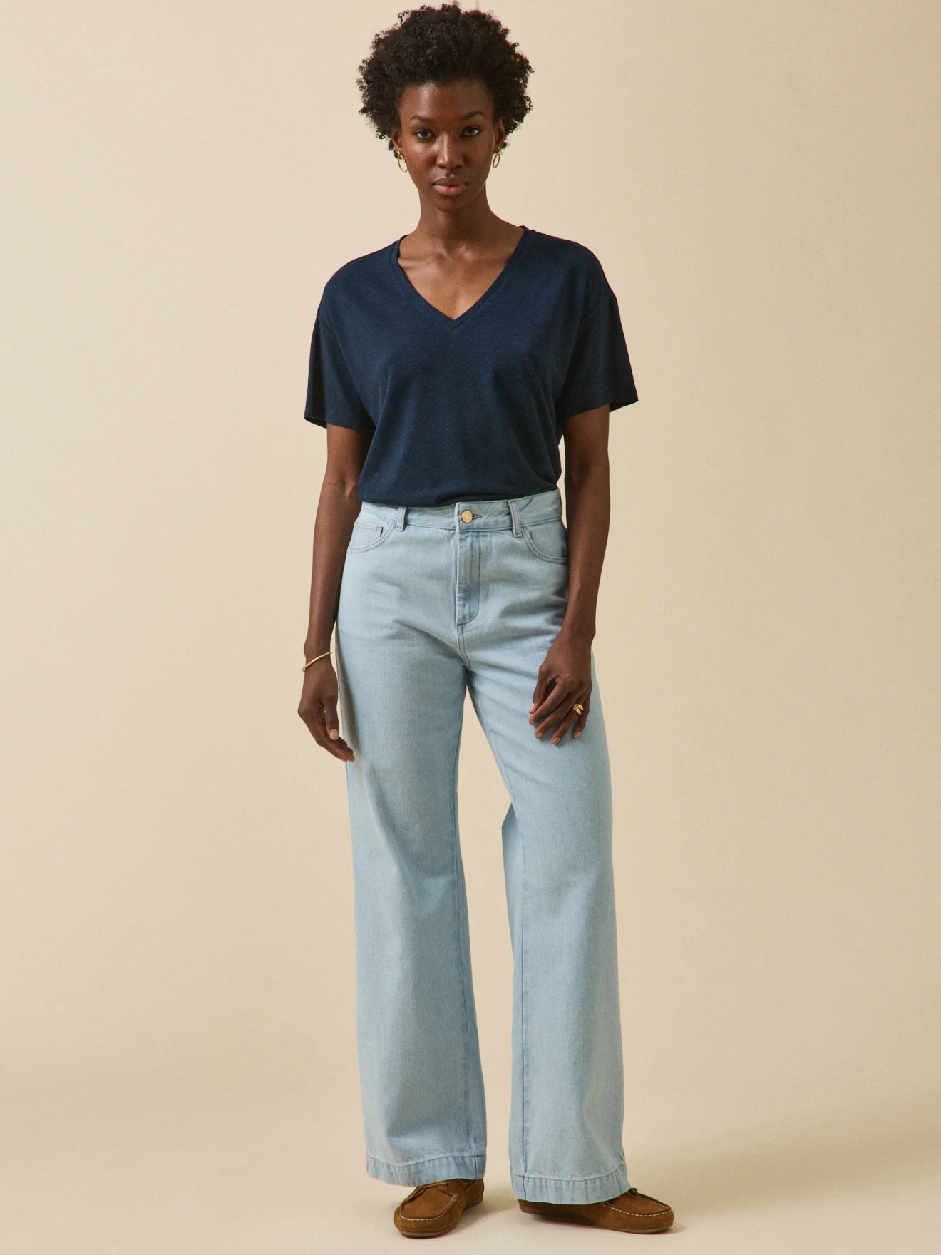 T-shirt col V femme lin et viscose - Image 4