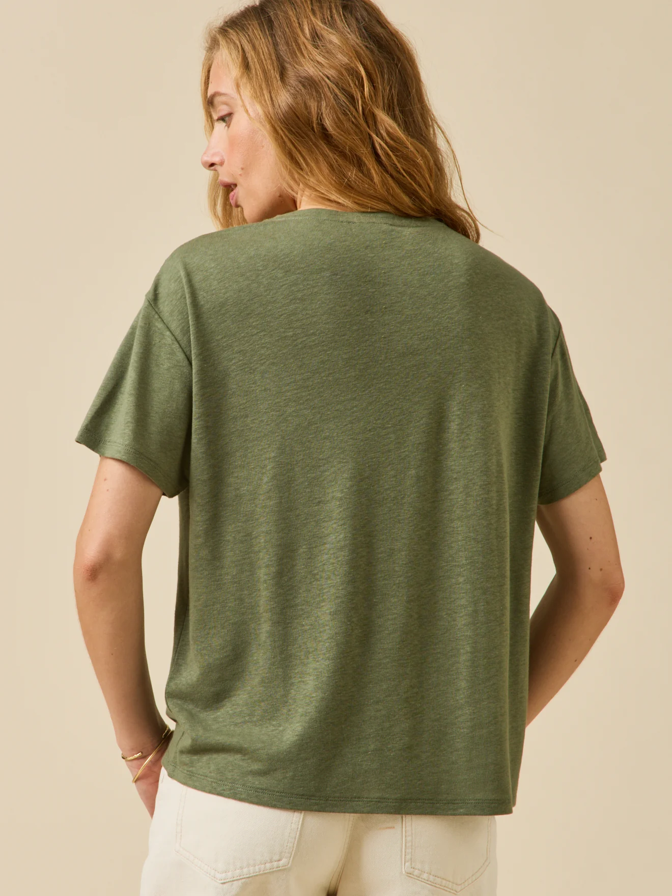 T-shirt col V femme lin et viscose - Image 2