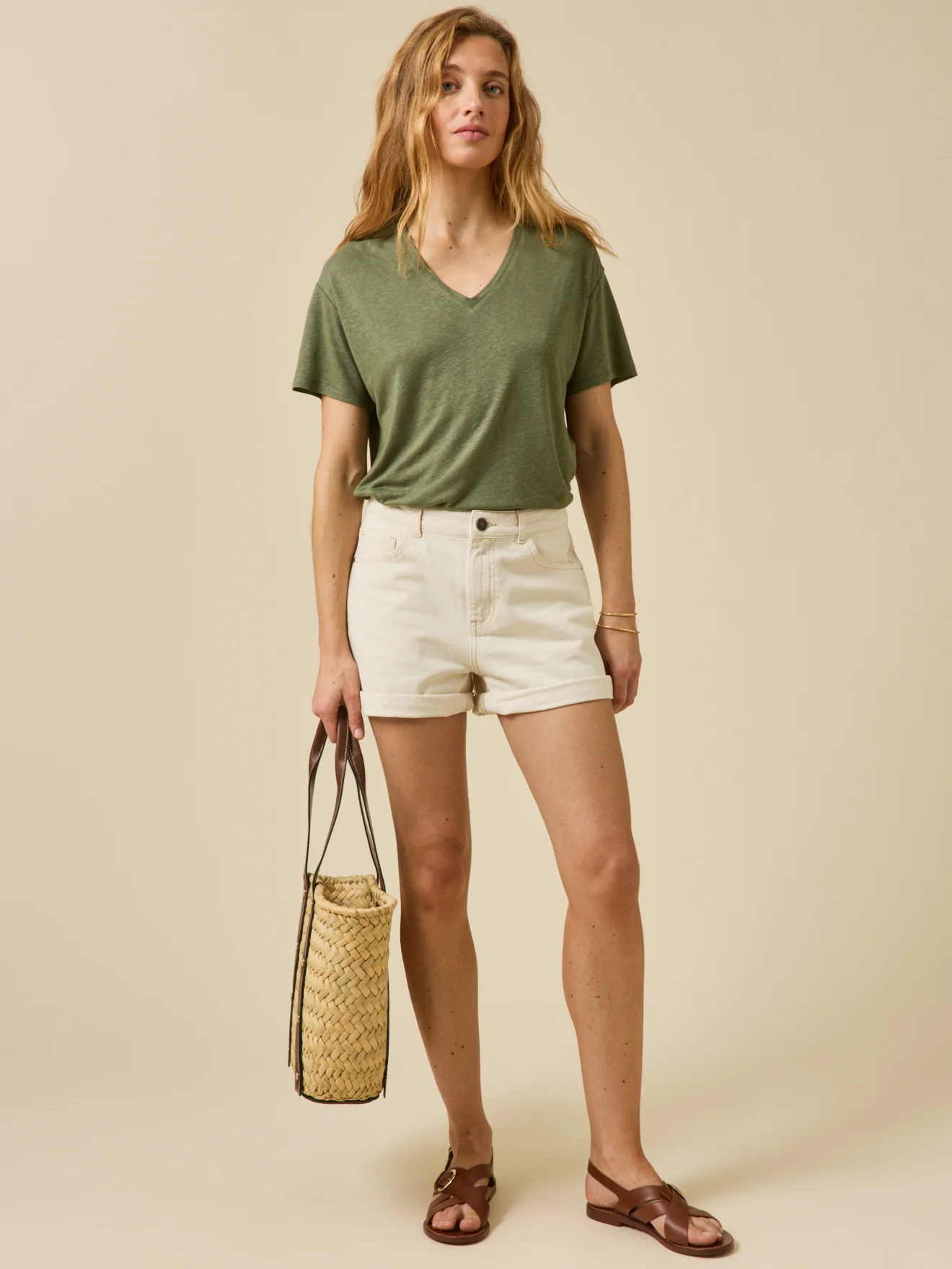 T-shirt col V femme lin et viscose - Image 4