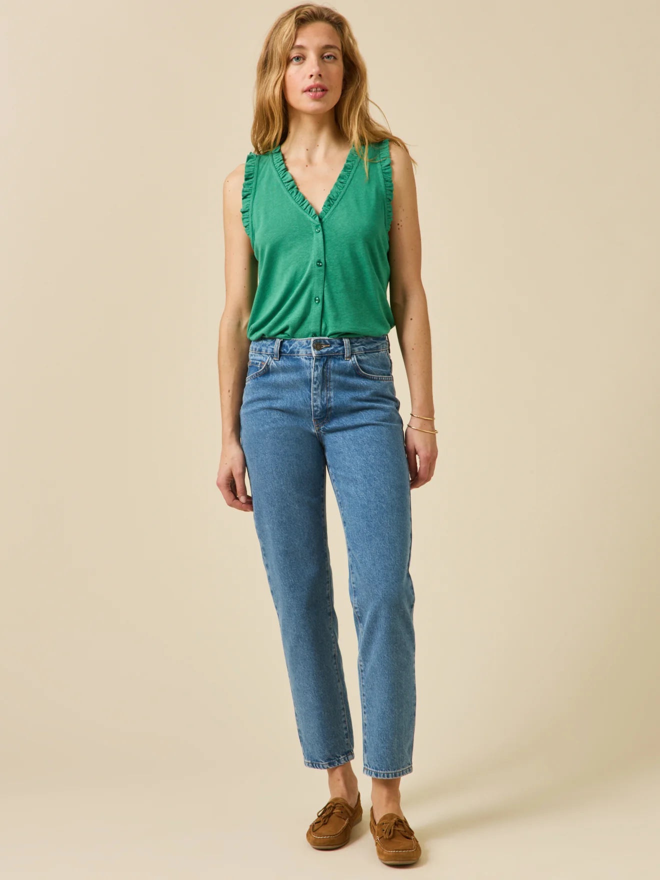 Top sans manches boutonné femme lin et viscose - Image 4
