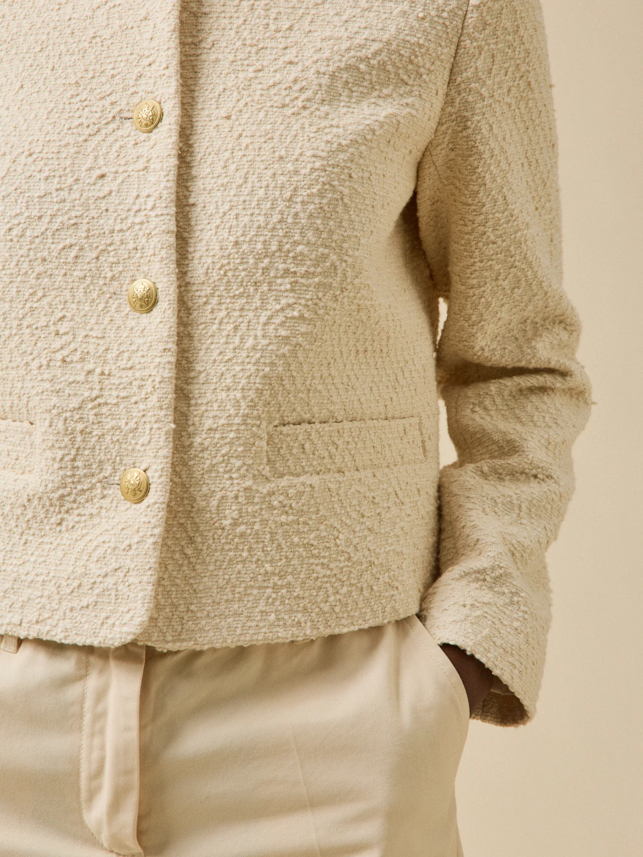Veste sans col tweed uni femme - Image 4