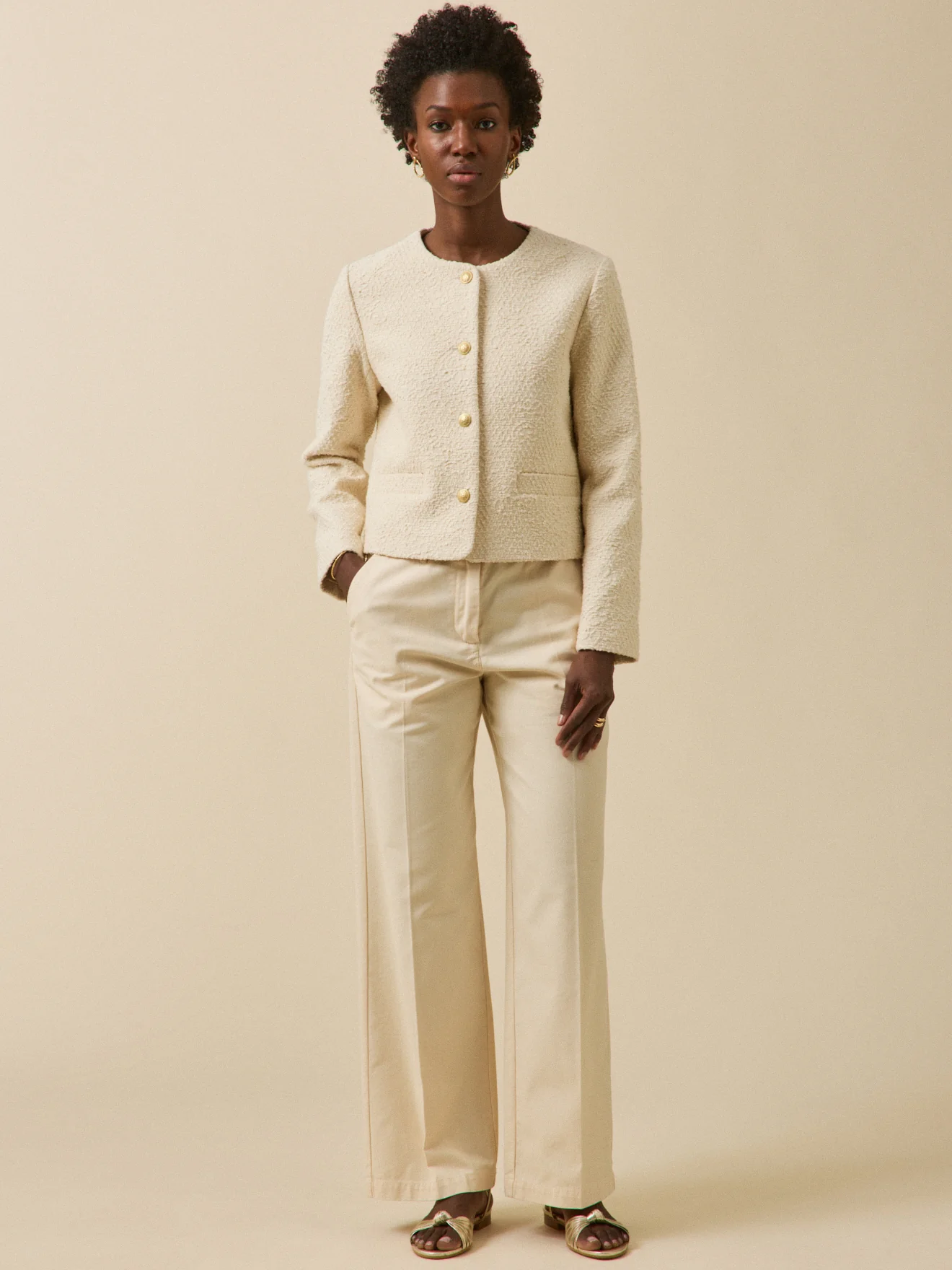 Veste sans col tweed uni femme - Image 5