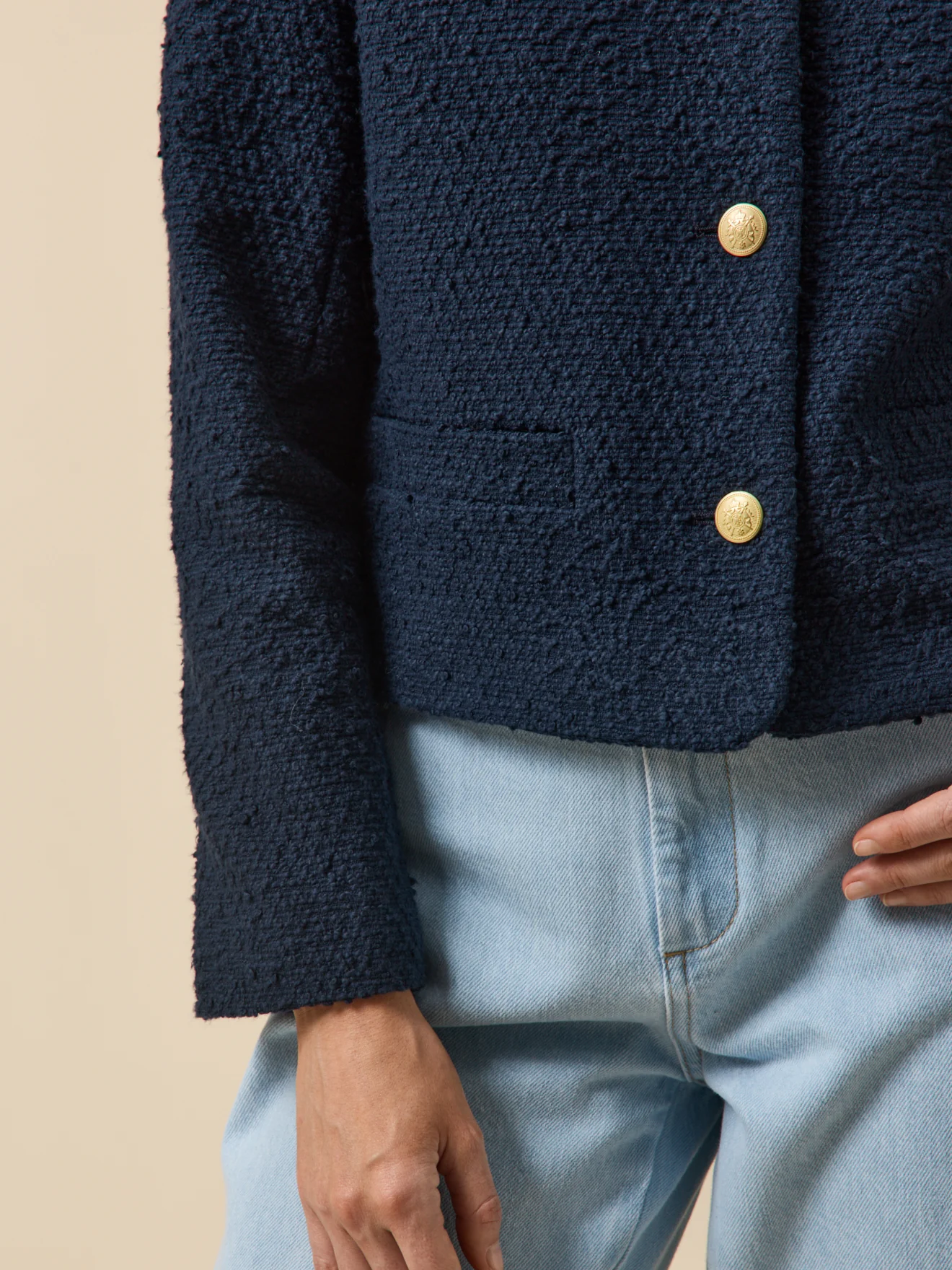 Veste sans col tweed uni femme - Image 4