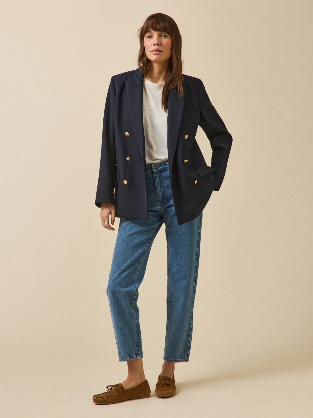 Veste blazer twill uni femme boutons dorés - Image 3