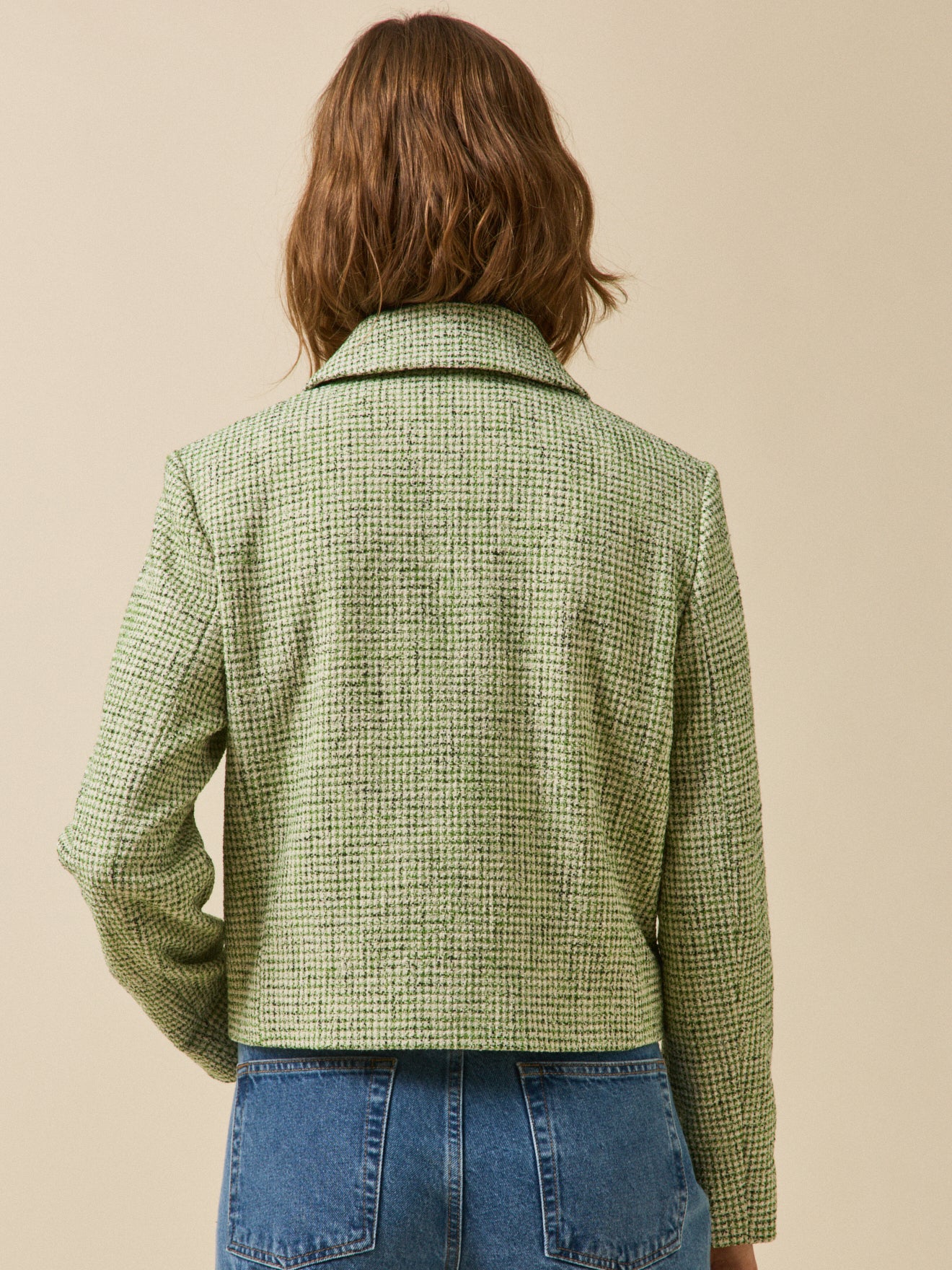Veste boutonnée tweed carreaux femme - Image 3