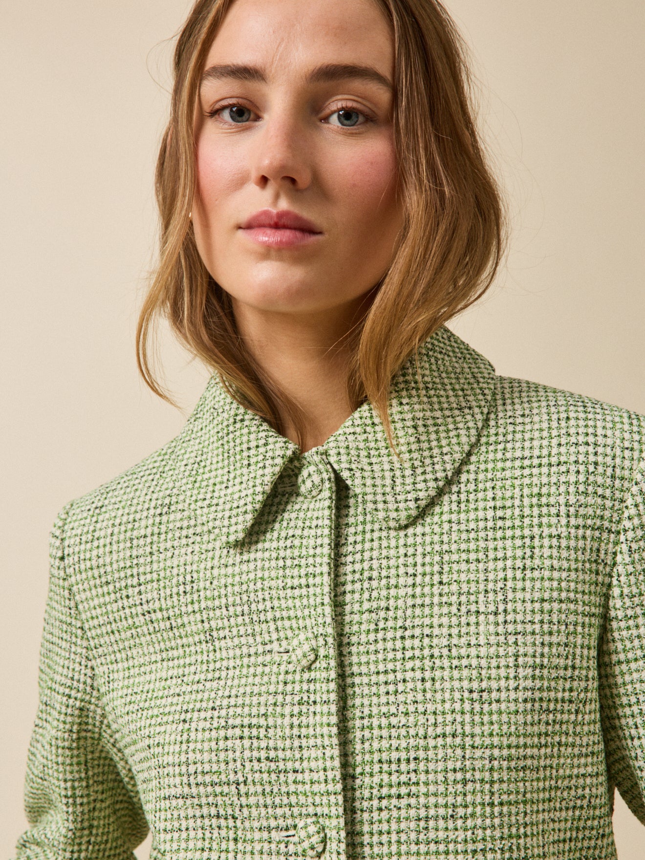 Veste boutonnée tweed carreaux femme - Image 4