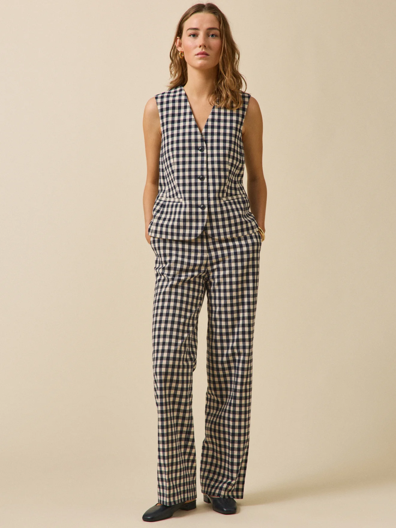 Gilet de costume sans manches vichy femme - Image 5